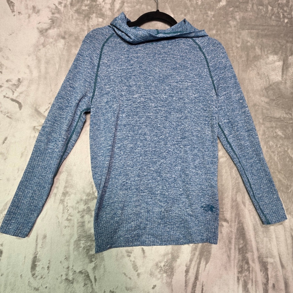 The North Face Womens Blue Marl Space Dye Active Hoodie Small S P Raglan Sleeve